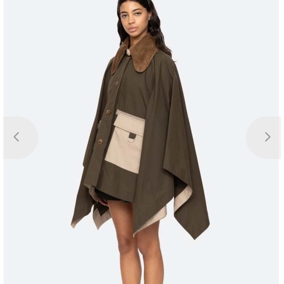 Sea New York Army Green and Cream Poncho Cape - Picture 5 of 9